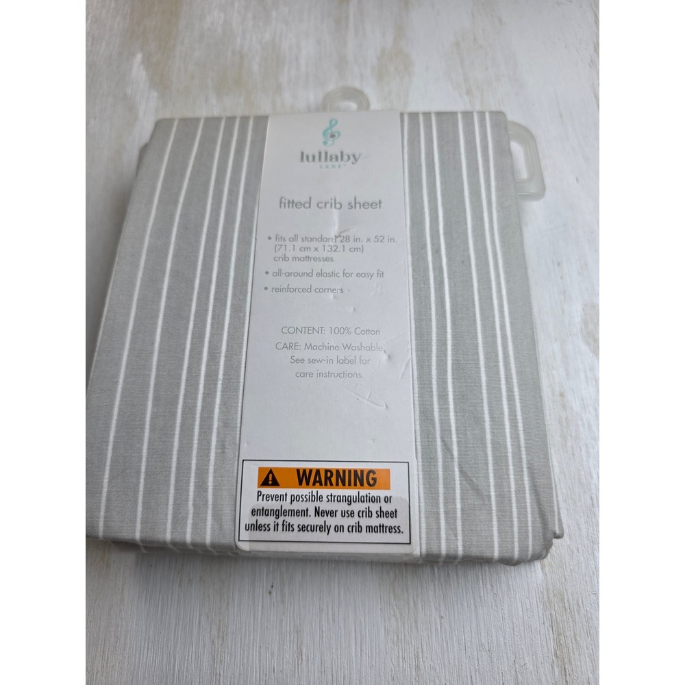 Lullaby Lane Fitted Crib Sheet 100% Cotton Grey White Stripe Minimalist Classic